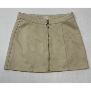 Altard State Mini Skirt Beige Faux Suede A‎ Line Ring Zipper Cute Women